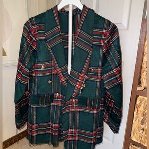 Vintage Green Plaid Double-Breasted Blazer